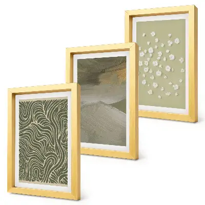 Set van ingelijste schilderijen met golvende en abstracte patronen in boho-stijl