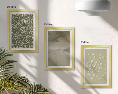 Set van ingelijste schilderijen met golvende en abstracte patronen in boho-stijl