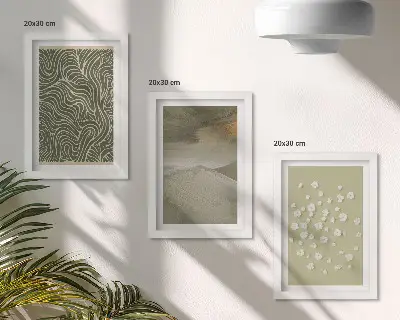 Set van ingelijste schilderijen met golvende en abstracte patronen in boho-stijl