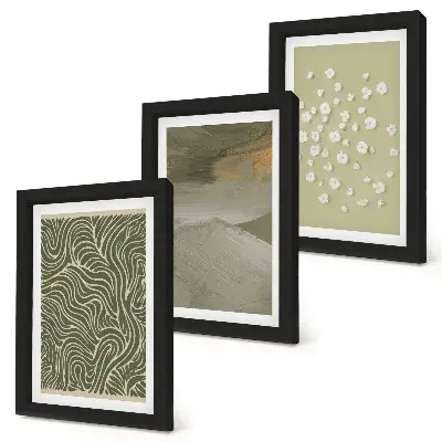 Set van ingelijste schilderijen met golvende en abstracte patronen in boho-stijl