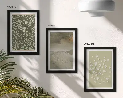 Set van ingelijste schilderijen met golvende en abstracte patronen in boho-stijl