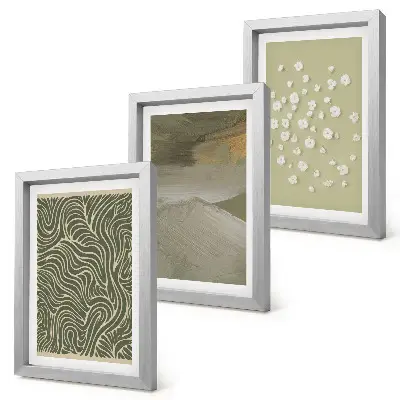 Set van ingelijste schilderijen met golvende en abstracte patronen in boho-stijl