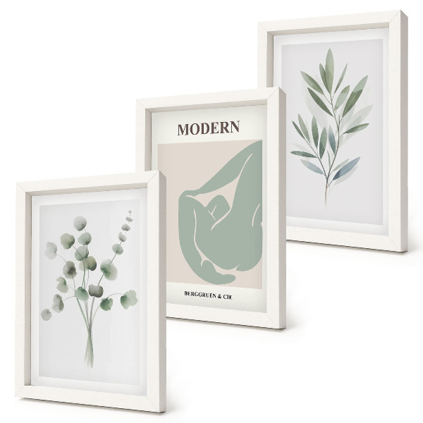 Gallery wall Plantmotieven in delicate groene tinten
