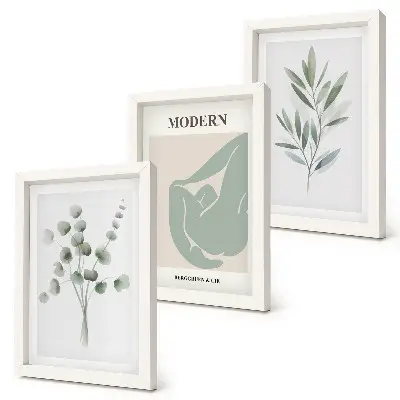 Gallery wall met plantmotieven in delicate groene tinten