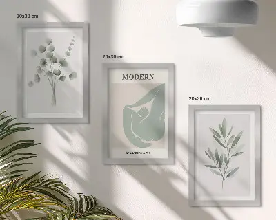 Gallery wall met plantmotieven in delicate groene tinten