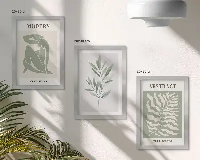 Set ingelijste schilderijen met Matisse aquarel plantenontwerp in boho stijl
