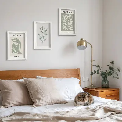 Set ingelijste schilderijen met Matisse aquarel plantenontwerp in boho stijl