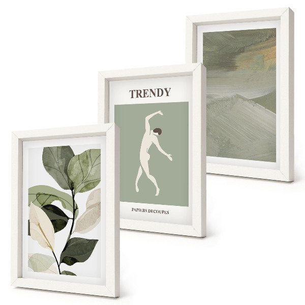 Set van ingelijste schilderijen Plantenpatronen met silhouetten en abstracte vormen