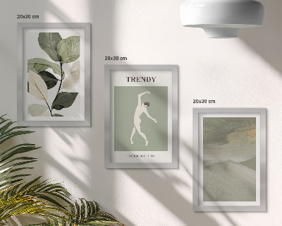 Set van ingelijste schilderijen Plantenpatronen met silhouetten en abstracte vormen