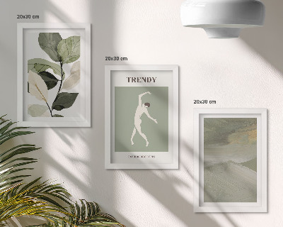 Set van ingelijste schilderijen Plantenpatronen met silhouetten en abstracte vormen