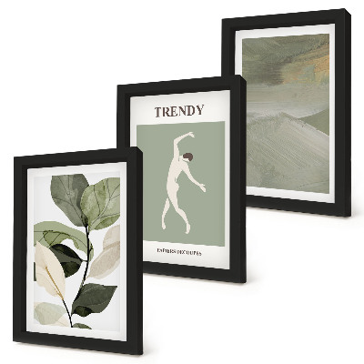 Set van ingelijste schilderijen Plantenpatronen met silhouetten en abstracte vormen