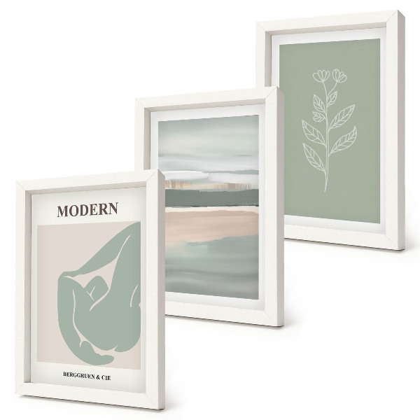 Set van ingelijste schilderijen Abstracte vormen in pasteltinten met planten