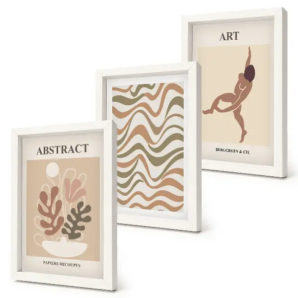 Gallery wall met abstracte Matisse vormen en patronen in boho stijl