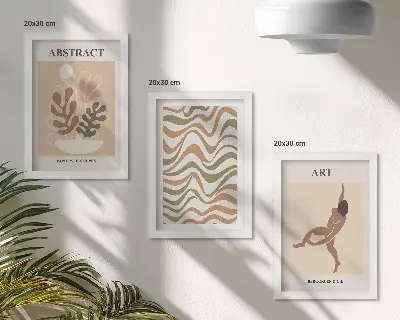 Gallery wall met abstracte Matisse vormen en patronen in boho stijl