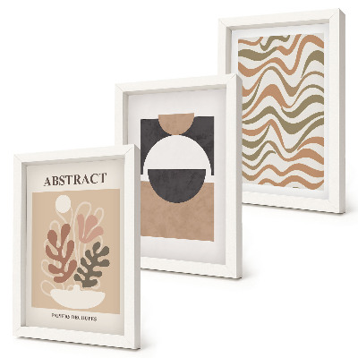 Set van ingelijste schilderijen Abstracte vormen en patronen in ingetogen kleuren.