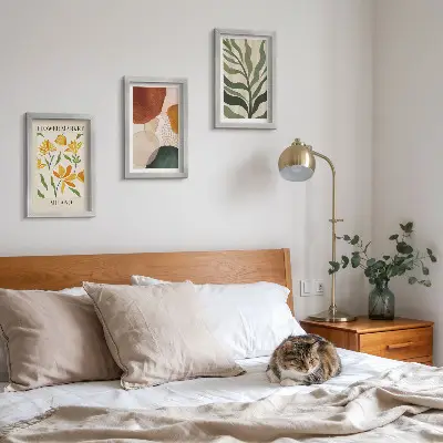 Gallery wall met bloemmotieven, abstracte vormen en bladeren