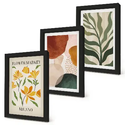 Gallery wall met bloemmotieven, abstracte vormen en bladeren