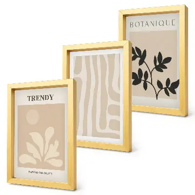 Set van ingelijste schilderijen met stijlvolle plantenpatronen in beige en zwarte tinten
