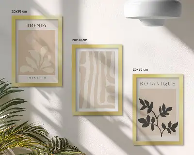 Set van ingelijste schilderijen met stijlvolle plantenpatronen in beige en zwarte tinten