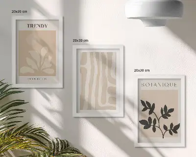 Set van ingelijste schilderijen met stijlvolle plantenpatronen in beige en zwarte tinten
