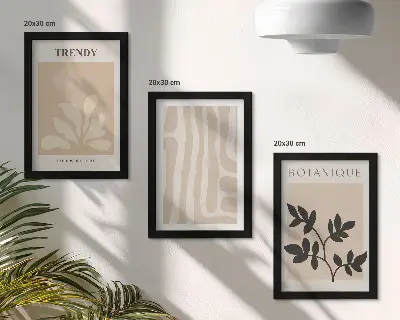Set van ingelijste schilderijen met stijlvolle plantenpatronen in beige en zwarte tinten