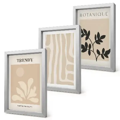 Set van ingelijste schilderijen met stijlvolle plantenpatronen in beige en zwarte tinten
