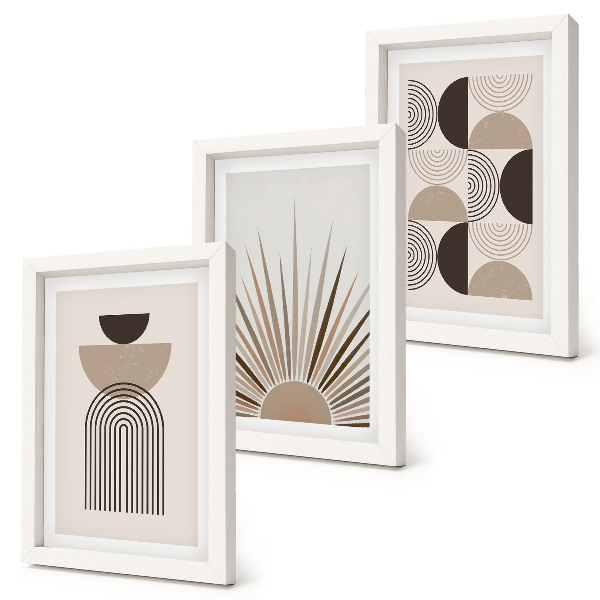 Gallery wall Abstracte vormen in beige en bruine tinten.