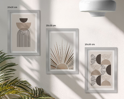 Gallery wall Abstracte vormen in beige en bruine tinten.
