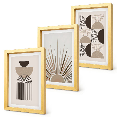 Gallery wall Abstracte vormen in beige en bruine tinten.
