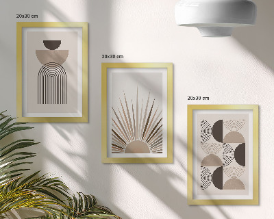 Gallery wall Abstracte vormen in beige en bruine tinten.
