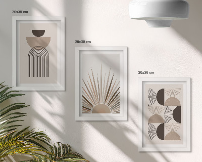 Gallery wall Abstracte vormen in beige en bruine tinten.
