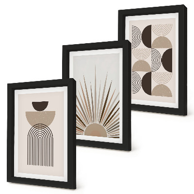 Gallery wall Abstracte vormen in beige en bruine tinten.