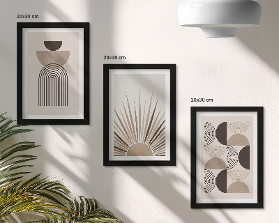Gallery wall Abstracte vormen in beige en bruine tinten.