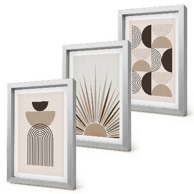 Gallery wall Abstracte vormen in beige en bruine tinten.