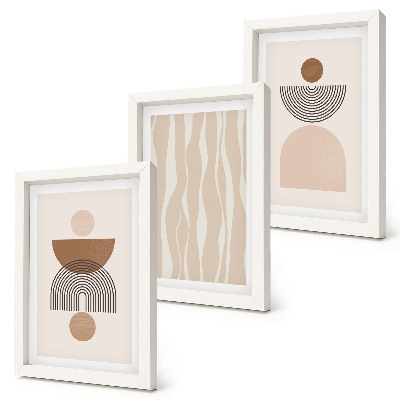 Set van ingelijste schilderijen Abstracte vormen in bruine en beigetinten.