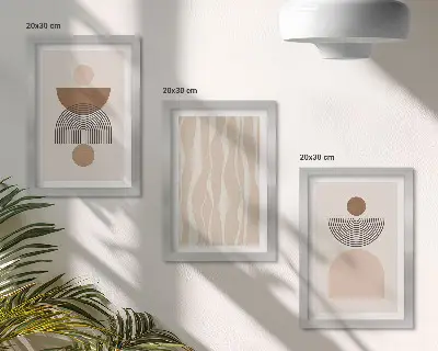 Set ingelijste schilderijen met abstracte vormen in bruine en beigetinten