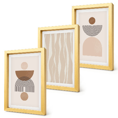 Set van ingelijste schilderijen Abstracte vormen in bruine en beigetinten.