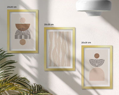 Set van ingelijste schilderijen Abstracte vormen in bruine en beigetinten.