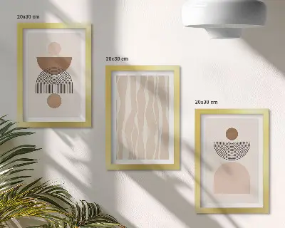 Set ingelijste schilderijen met abstracte vormen in bruine en beigetinten