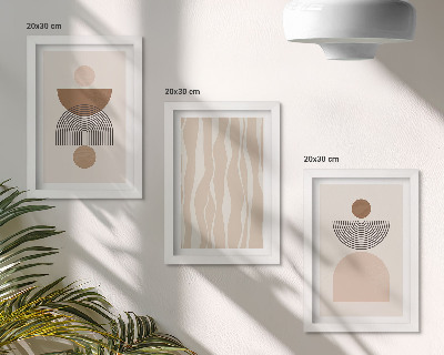 Set van ingelijste schilderijen Abstracte vormen in bruine en beigetinten.