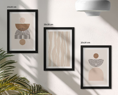 Set van ingelijste schilderijen Abstracte vormen in bruine en beigetinten.