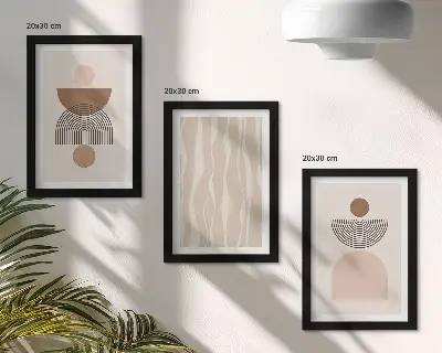 Set ingelijste schilderijen met abstracte vormen in bruine en beigetinten