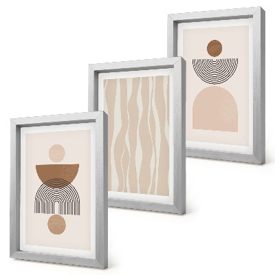 Set van ingelijste schilderijen Abstracte vormen in bruine en beigetinten.