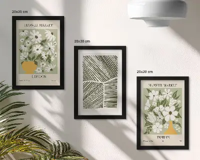 Set van ingelijste schilderijen met abstracte bloemmotieven en lijnen uit Londen en Dublin
