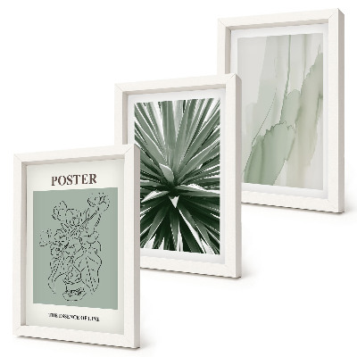 Set van ingelijste schilderijen Plantenpatronen in tinten groen en beige.