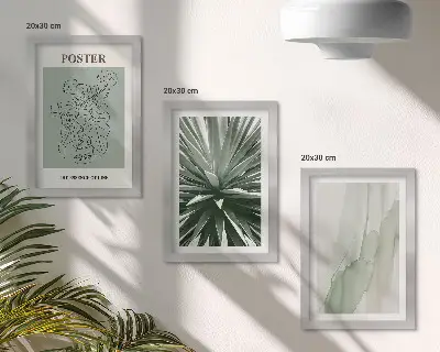 Set van ingelijste schilderijen met plantenpatronen in groen- en beigetinten
