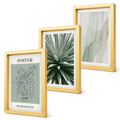 Set van ingelijste schilderijen Plantenpatronen in tinten groen en beige.