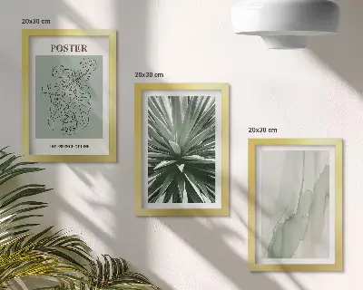 Set van ingelijste schilderijen met plantenpatronen in groen- en beigetinten