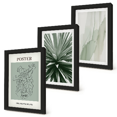Set van ingelijste schilderijen Plantenpatronen in tinten groen en beige.