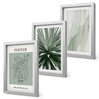 Set van ingelijste schilderijen Plantenpatronen in tinten groen en beige.